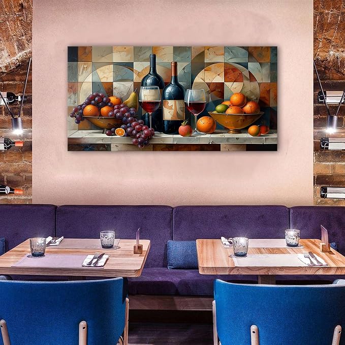 Geometric Kitchen Wall Art Abstract Wine Canvas Prints Red Wine Glass and Fruit - Image 7