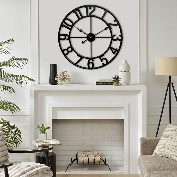 CLXEAST 24 Inch Wall Clocks for Living Room Decor, Large Black Metal Wall Clock - Image 6