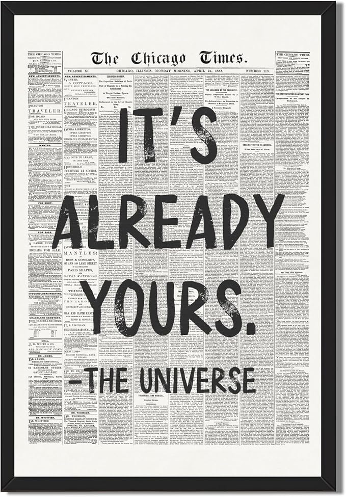 Framed Black And White Retro Newspaper Wall Art ItS Already Yours Universe by Unknown