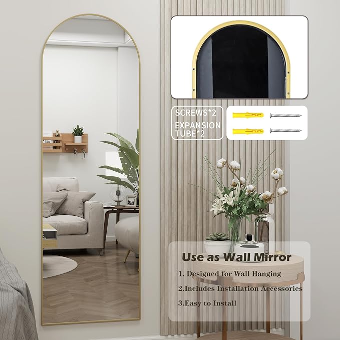 Arched Full Length Door Mirror 14x48, Metal Frame - Image 7