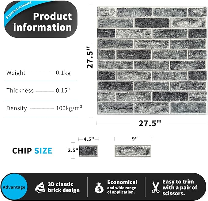 Art3d 20-Pack105 Sq.Ft Faux Brick 3D Wall Panels Peel and Stick in Stone Ash - Image 7