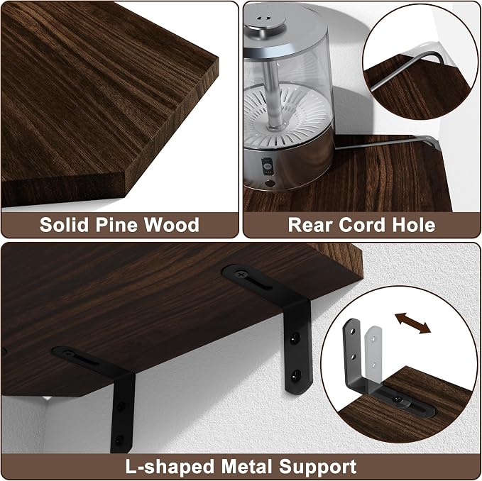 Alsonerbay Corner Shelf Wall Mount, Rustic Wood Shelves - Image 4
