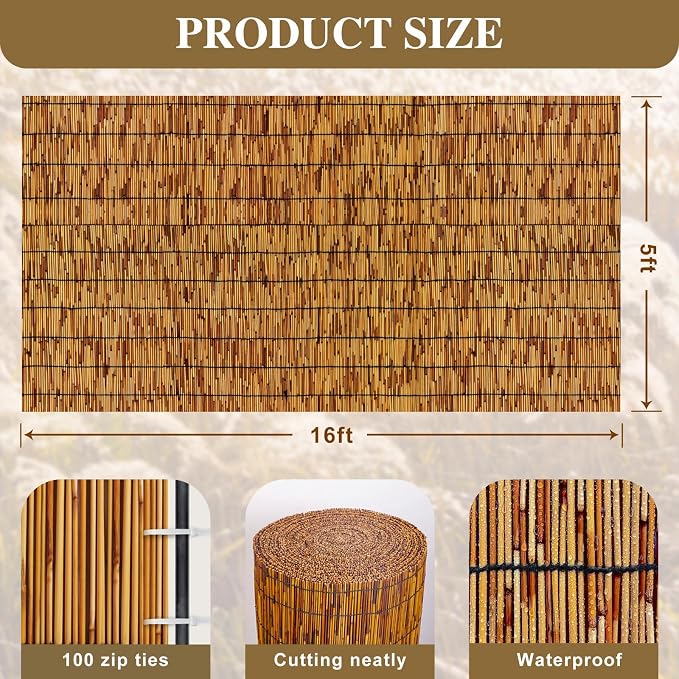 Reed Fencing Rolls, Patio Privacy Screen 5 Feet High, Decorative Bamboo Fence - Image 2