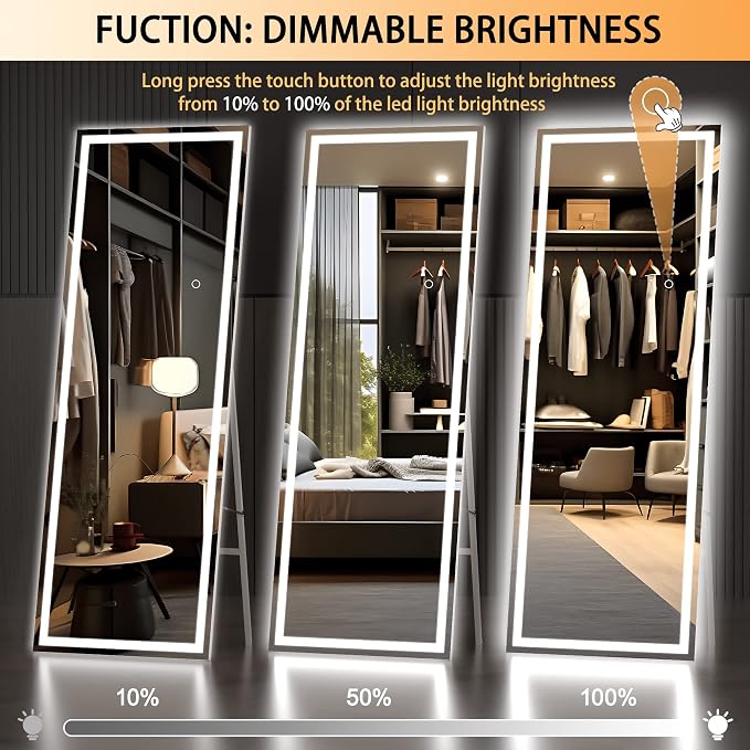 Hasipu Full Length Mirror with Lights, Full Body Dressing Hanging Mounted Mirror - Image 3