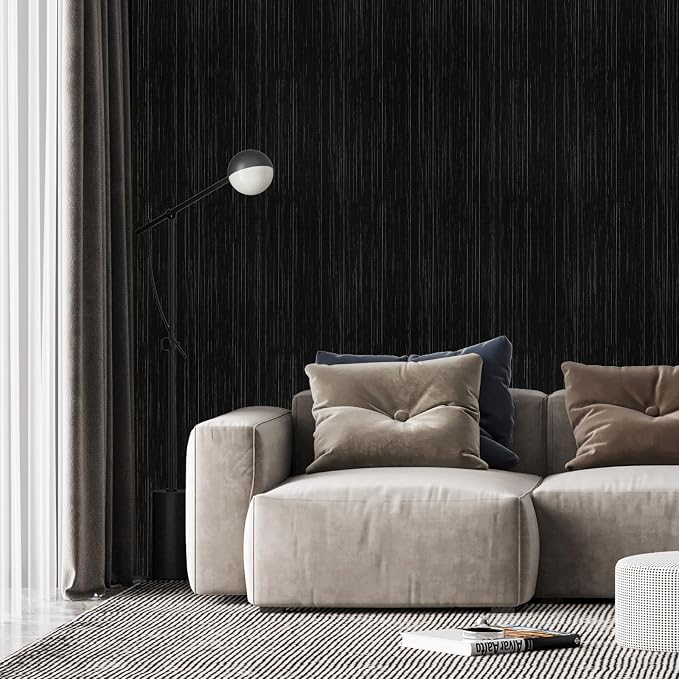 Black Grasscloth Peel and Stick Wallpaper Vintage Texture Removable Waterproof - Image 7