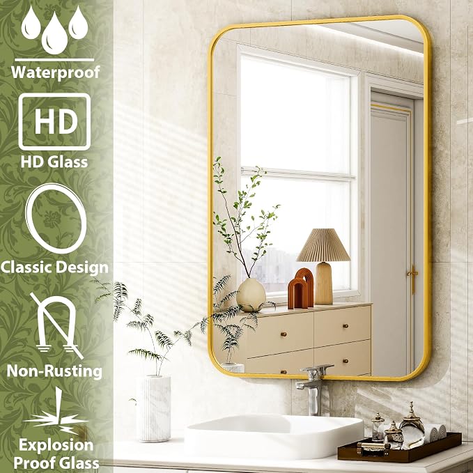 Easly 26 x 38 Inch Bathroom Mirror, Rounded Rectangular Vanity Mirror - Image 6