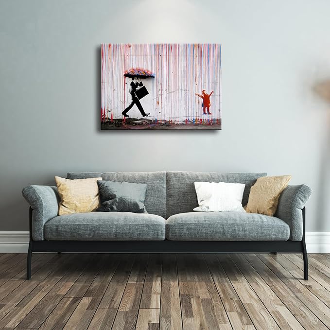 Wieco Art Banksy Raining Day or Colorful Graffiti Street Famous Canvas Prints - Image 2