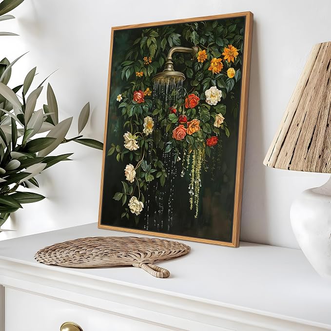 Floating Framed Floral Shower Wall Art, Vintage Botanical Flower Canvas Print - Image 8