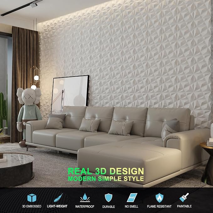 MIX3D 33 Pack 3D Wall Panels, Modern Diamond Textured Design - Image 5