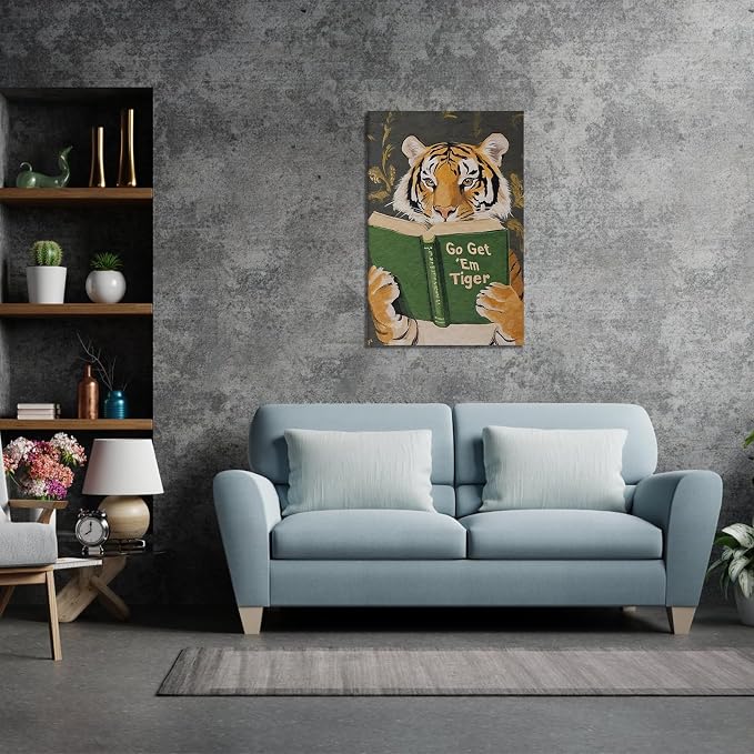 ALMLZL Funny Tiger Reading Book Wall Art Motivational Animal Reading Canvas - Image 3