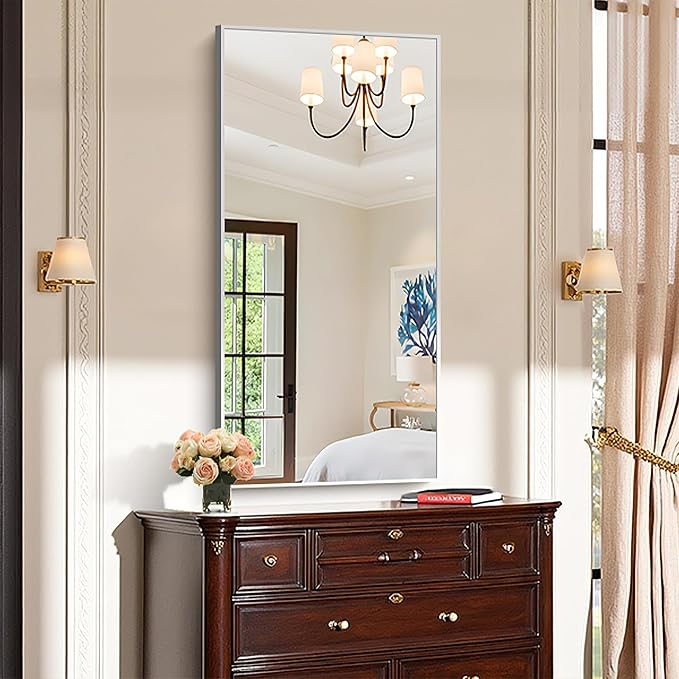 KOCUUY Silver Bathroom Mirror, HD Tempered Glass, Anti-Rust Brushed Silver Frame - Image 5