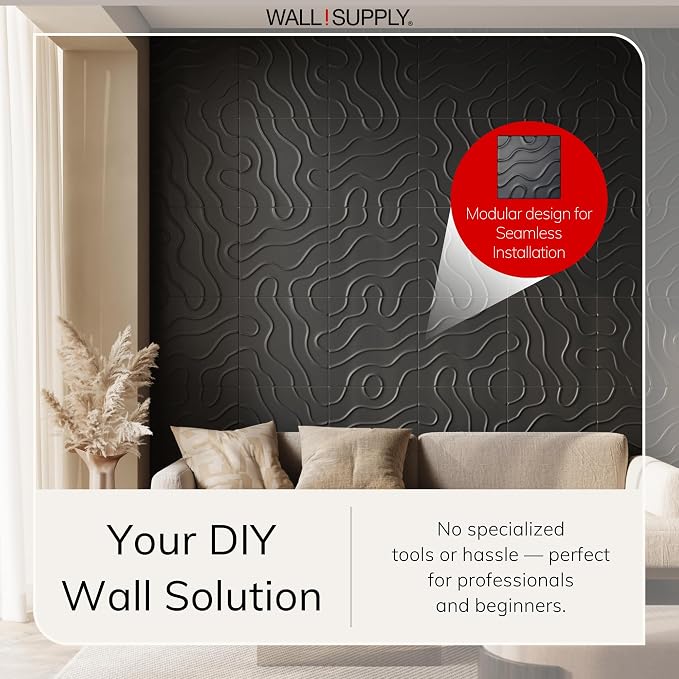 Wall!Supply - 3D Wall Panels – Flow Line Black Wall Covering - Lightweight - Image 2