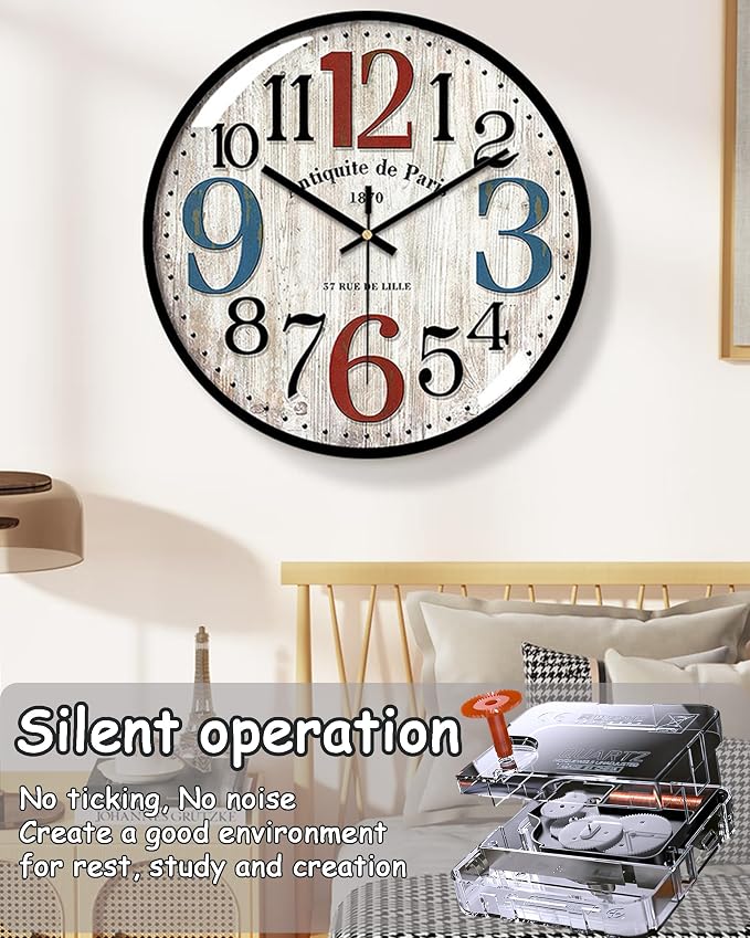 Decorative Wall Clocks Batterys Operated, Retro Wall Clock - Image 2