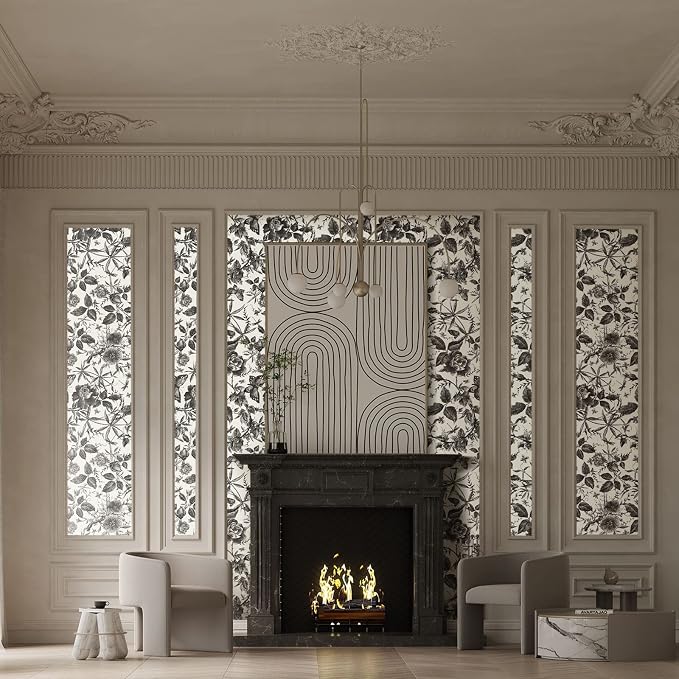 JiffDiff Floral Vintage Wallpaper Peel and Stick Wall Stick Black and White - Image 6