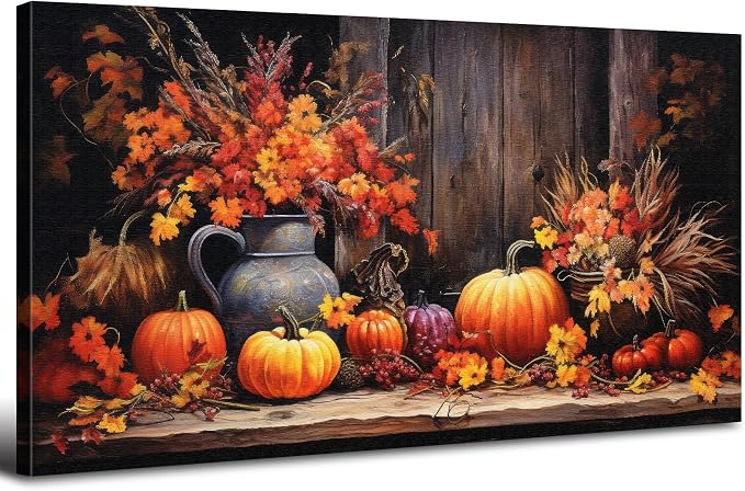 Orange Pumpkin Canvas Wall Art Kitchen Wall Decor Farmhouse Dining Room by HOME