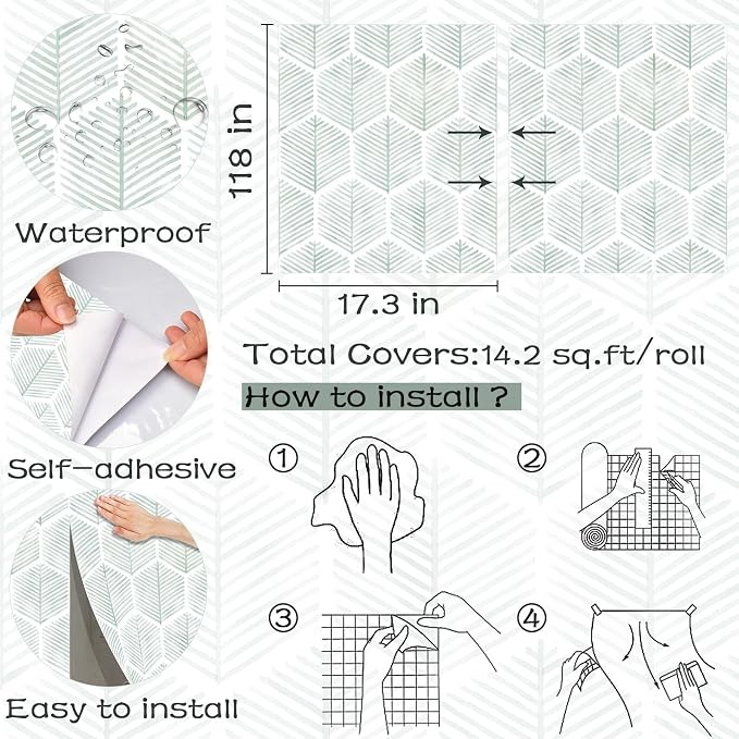 Modern Peel and Stick Wallpaper 17.3''×118'' Geometric Wallpaper Boho Contact - Image 3