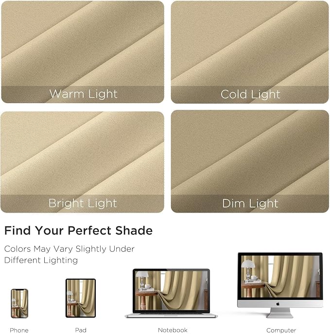 CUCRAF Beige Blackout Curtains 108 inch Length 2 Panels Set, Rod Pocket Room - Image 4