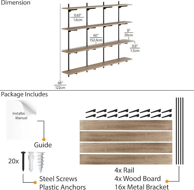 Wallniture Turin 60" Long Wall Bookshelf, Floating Shelves - Image 3