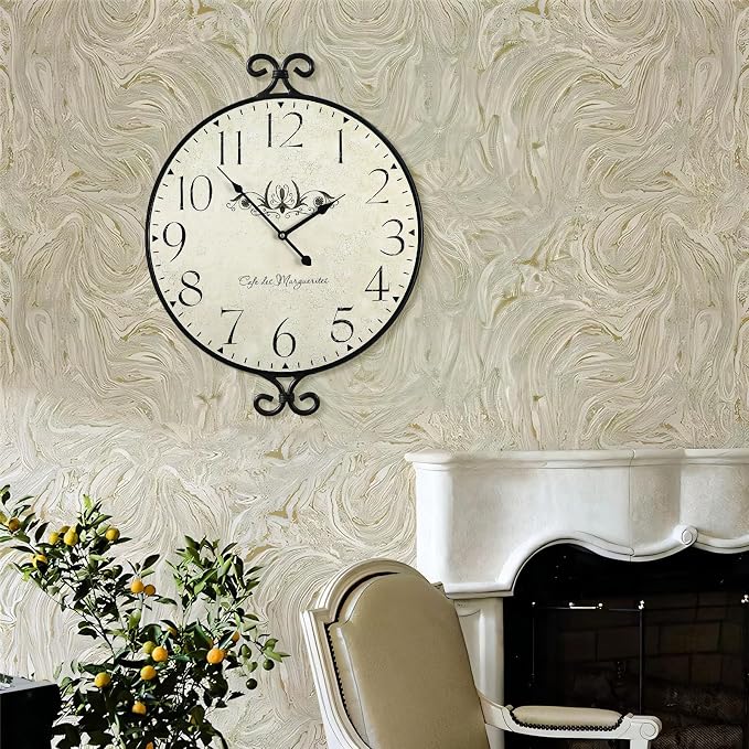 Farmhouse Wall Clock, 17H×13.4D Inch, Wrought Iron Frame - Image 4