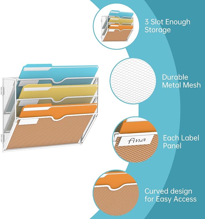 SUPEASY 3-Tier Wall File Organizer, Hanging Wall Mounted Mail Organizer - Image 3