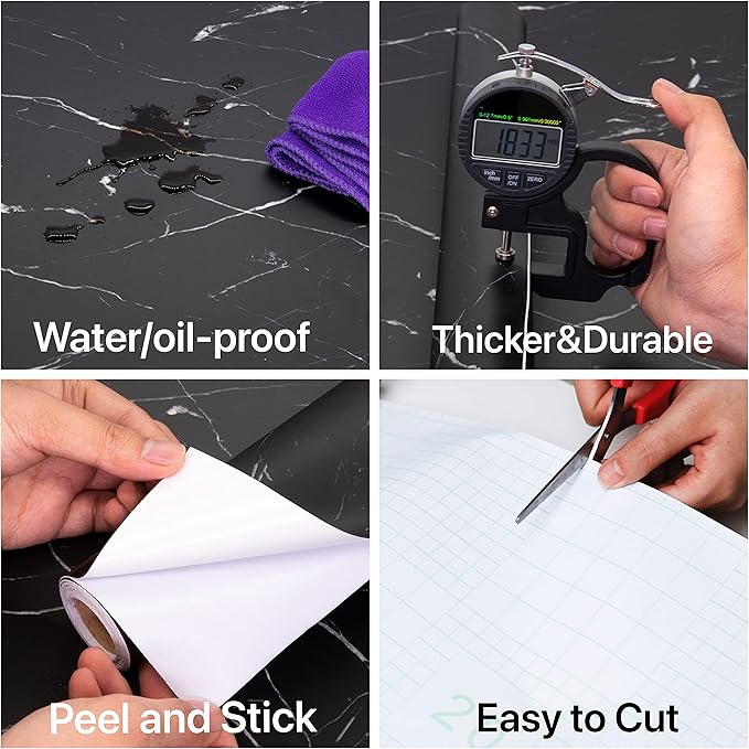 practicalWs 11.8"×78.7" Black Marble Contact Paper Matte Peel and Stick Kitchen - Image 4