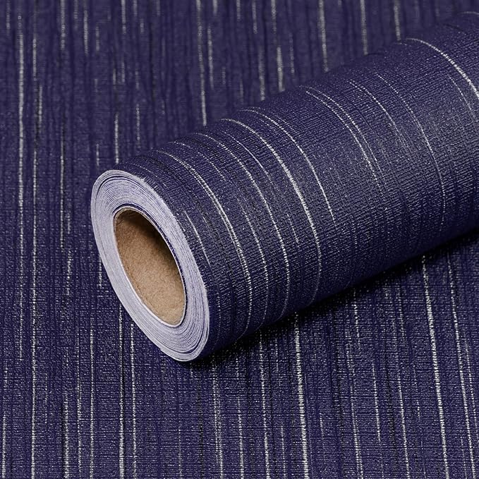 Navy Blue Grasscloth Peel and Stick Wallpaper Texture Contact Paper 15.7"x120" by Qianglive
