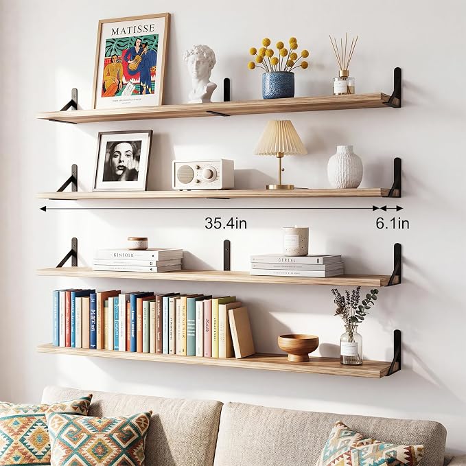 YGEOMER Floating Shelves for Wall, 35in Light Carbonized Brown Wall Shelves for - Image 2