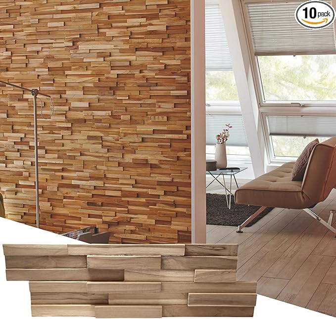 Wall!Supply 3D Wall Panels – Reclaimed Modern Asian Teak Wood – Home Decor by WallSupply