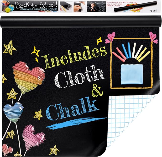 Chalkboard Wallpaper Peel and Stick, 35.4"x78.7" Blackboard Contact Paper Self - Image 9