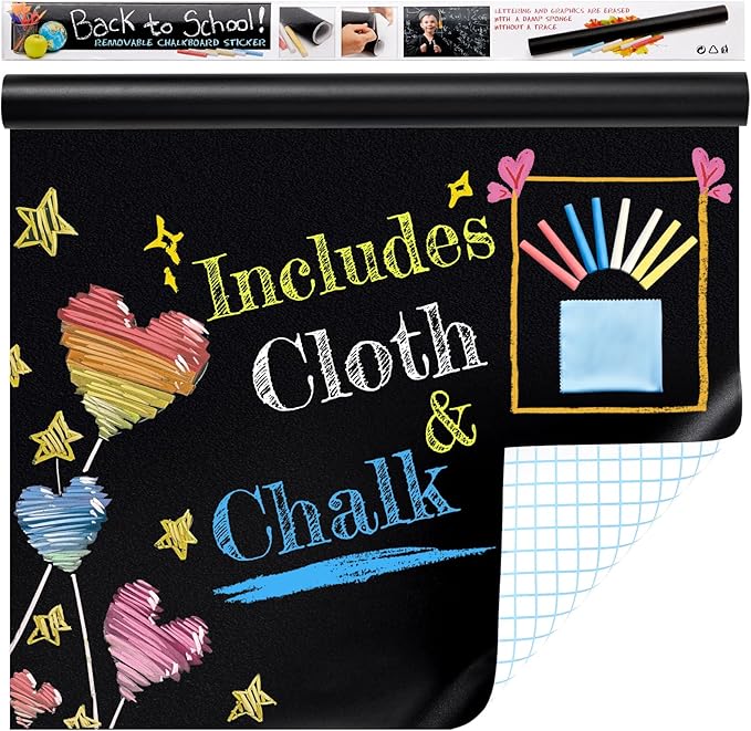 Chalkboard Wallpaper Peel and Stick, 17.5"x393.7" Blackboard Contact Paper Self - Image 9