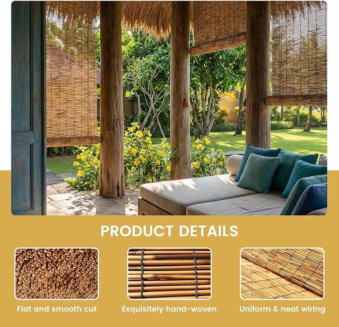 Outdoor Reed Roller Blinds, Patio Reed Blinds, Roman Roller Blinds, Porch - Image 4