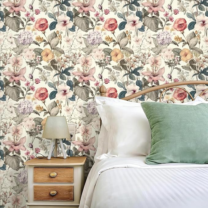 Jeweluck Floral Wallpaper Peel and Stick Vintage Floral Contact Paper Peel and - Image 2