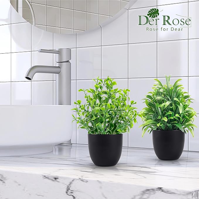 Der Rose Fake Plants 12 Pack Artificial Plants Small Faux Plants in Black Pot - Image 6