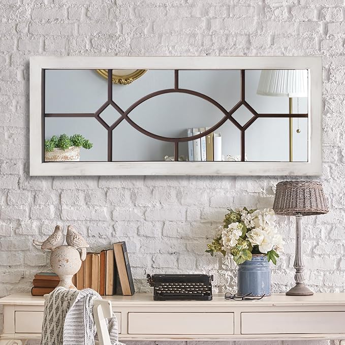 Farmhouse Mirror for Wall Decor: 43.3" x 17.7" Large Rustic Windowpane Mirrors - Image 2