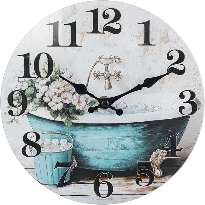 Decorative Bathroom Wall Clock, Rustic Style Waterproof Glass Wall Clock by HorizentWallClock