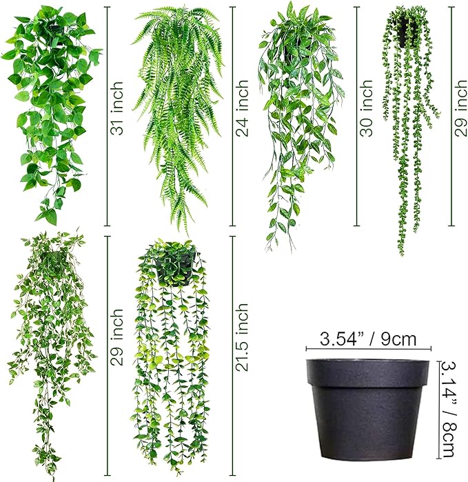 Sggvecsy Fake Hanging Plants 6 Pack Artificial Hanging Eucalyptus Plants Potted - Image 5