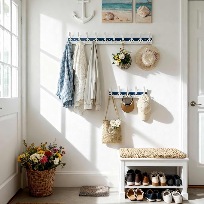 SKOLOO Coastal Coat Rack Wall Mount-38-1/8 Beach House Entryway Wooden Coat Hook - Image 5