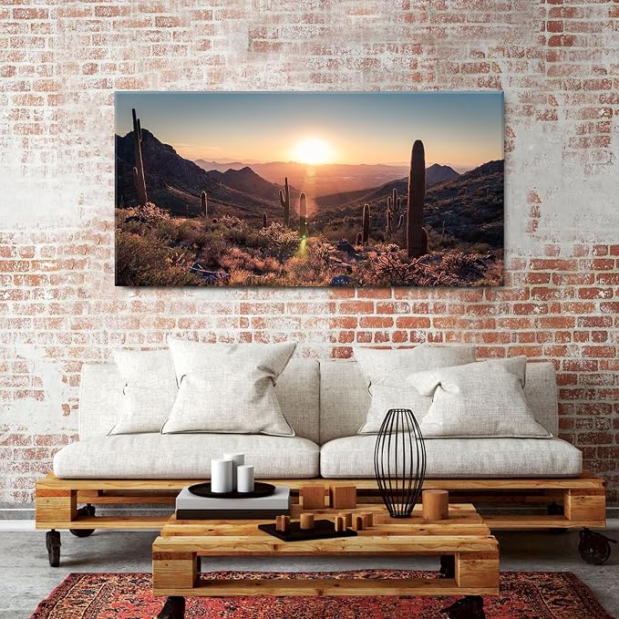 Mountain Wall Art Sunset Cactus Wall Decor Arizona Sonoran Desert Canvas - Image 2
