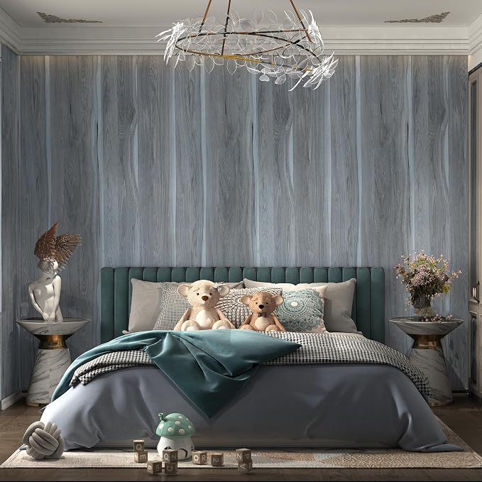Grey Wood Grain Contact Paper Light Blue Wood Look Wallpaper Peel and Stick - Image 3