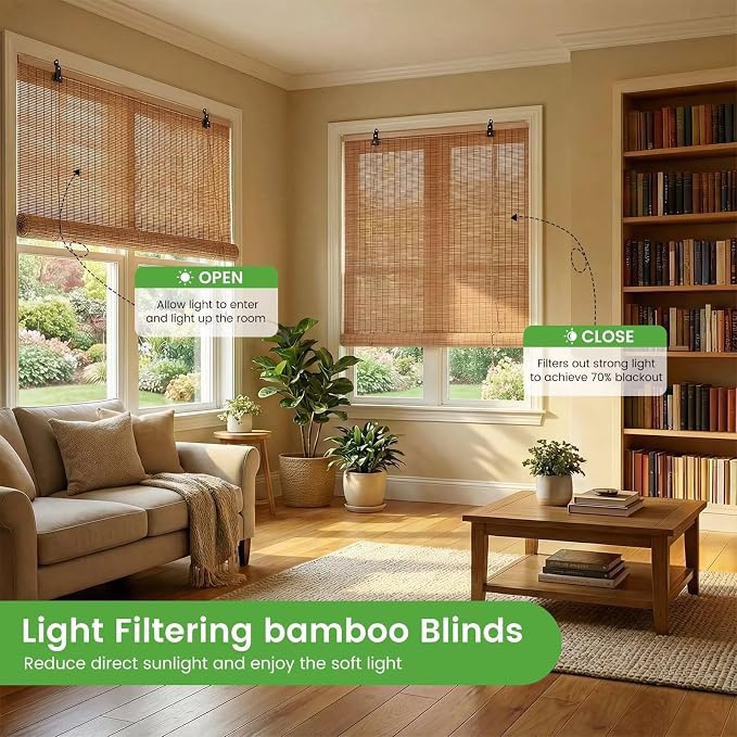 Bamboo Blinds, Custom Sizes Roller Shades - Image 3
