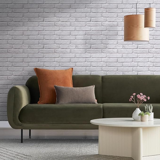 COMSTICKC 3D White with Gray Spots Faux Brick Wall Panel Peel and Stick Wall - Image 2
