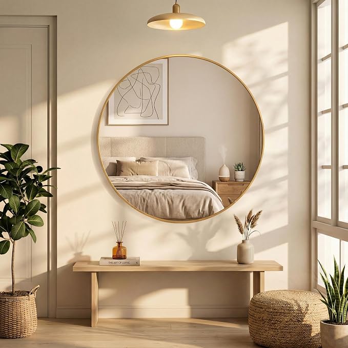 OLIXIS 20 Inch Gold Round Bathroom Wall Mirror, Round Bathroom Mirrors - Image 7