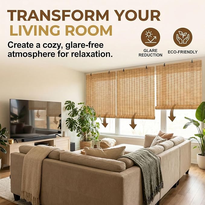 Glimer Bamboo Blinds for Interior Windows, Natural Roll Up Bamboo Shades for - Image 5