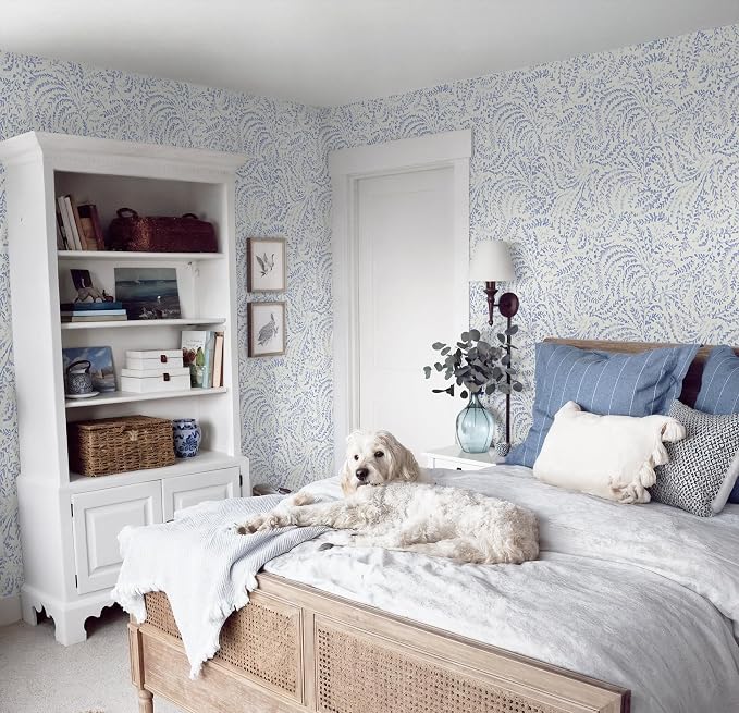 Heroad Peel and Stick Wallpaper Boho Blue Contact Paper Modern Botanical Wall - Image 2