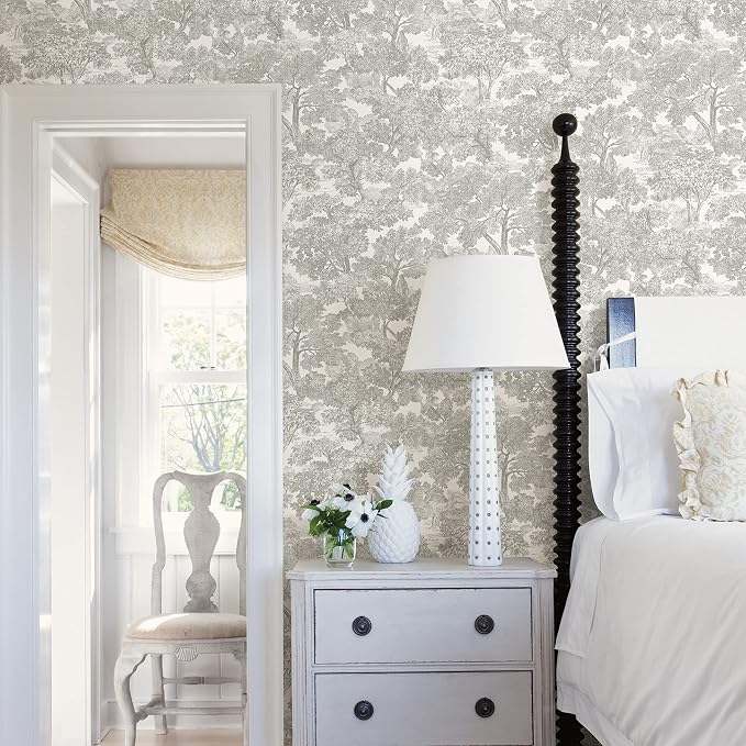 Chesapeake Grey Spinney Toile Wallpaper, Strippable - Image 2