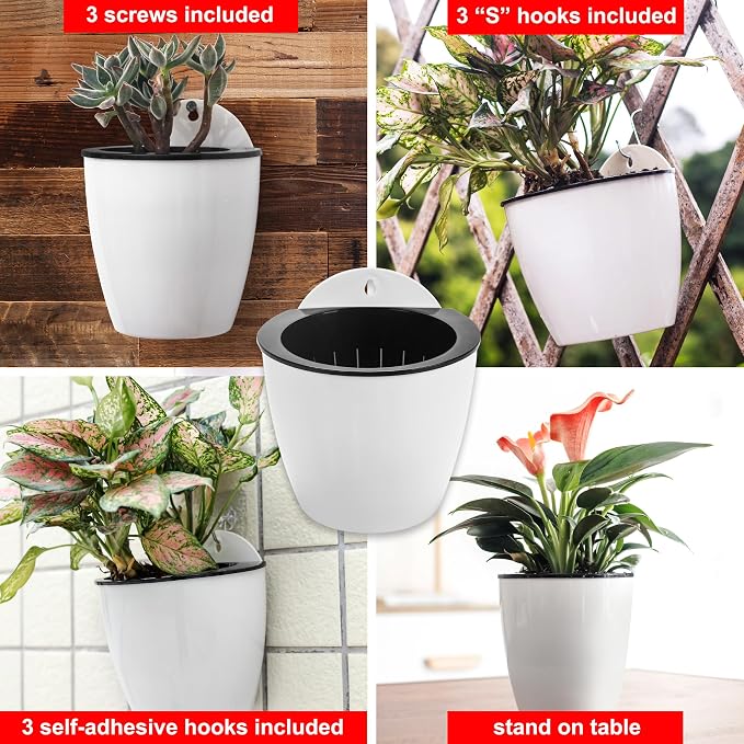 3 Pack Self Watering Wall Hanging Planter Pots Vertical Garden Window Hang - Image 3