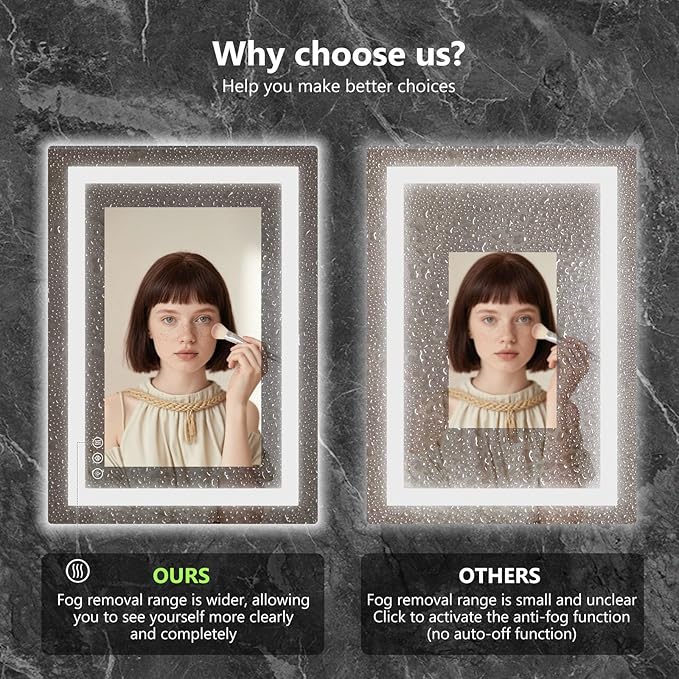 Sweetcrispy 28"x36" Smart Anti-Fog LED Bathroom Mirror - Image 5