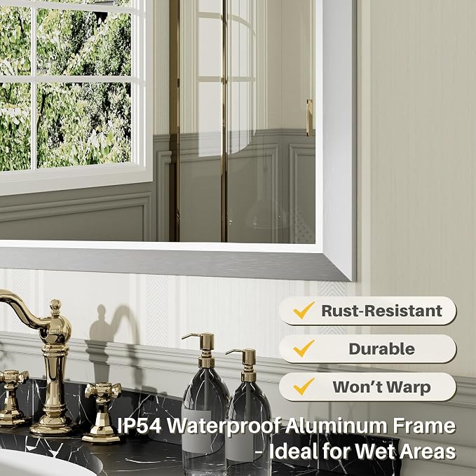 55x36 Inch Brushed Silver Bathroom Mirror - Image 3