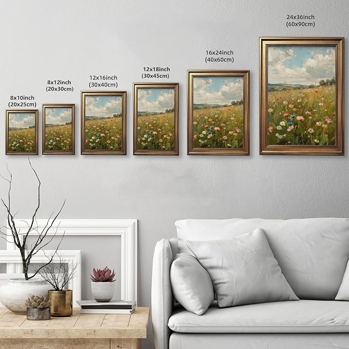 Yermidi Vintage Gold Frame Wildflower Meadow Wall Art Romantic Countryside - Image 3