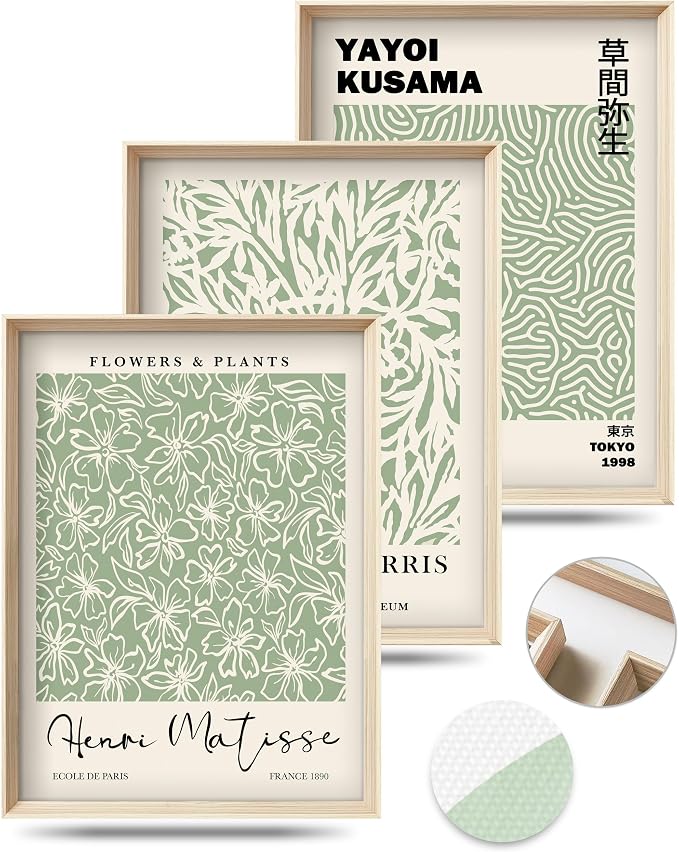 HesenDot Framed Matisse Sage Green Wall Art, William Morris Canvas Wall Decor by HesenDot